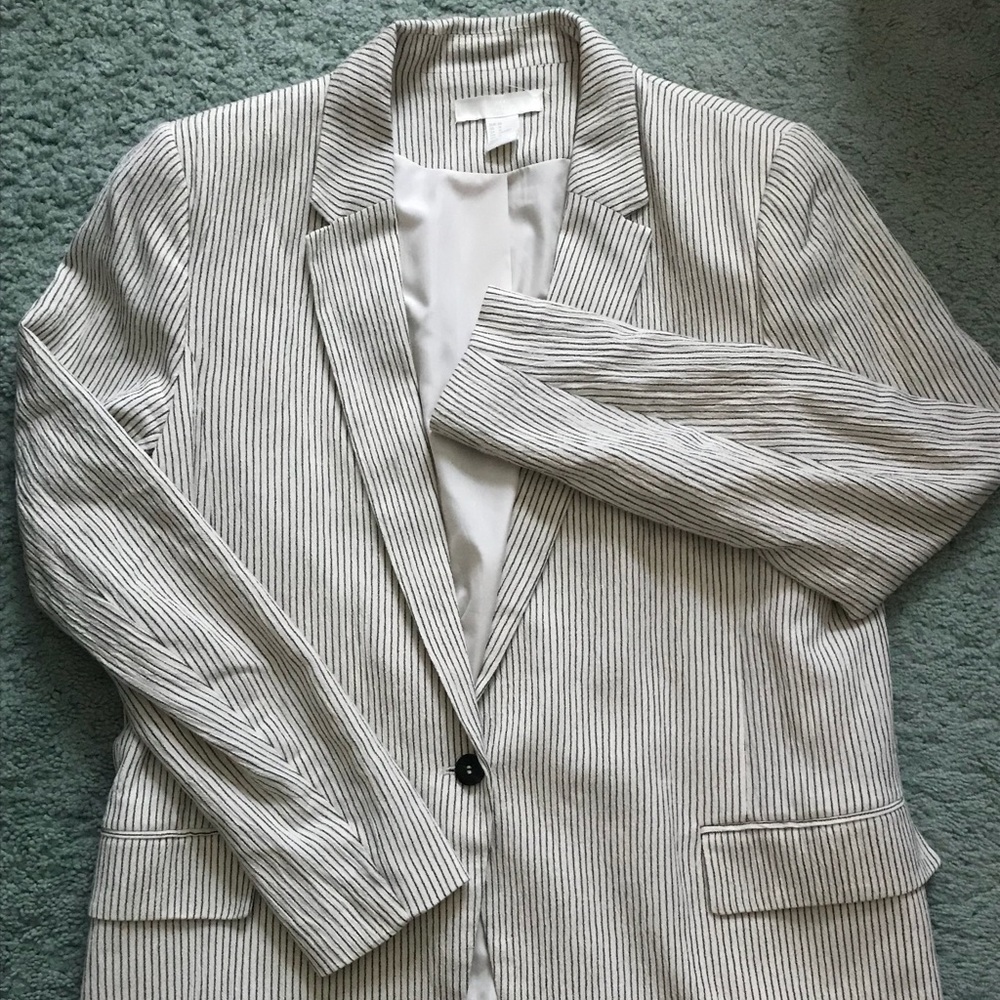 H&M Striped Off-White Linen Blazer size 14